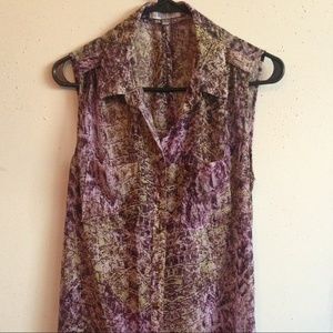 Sleeveless Long Button Up Blouse